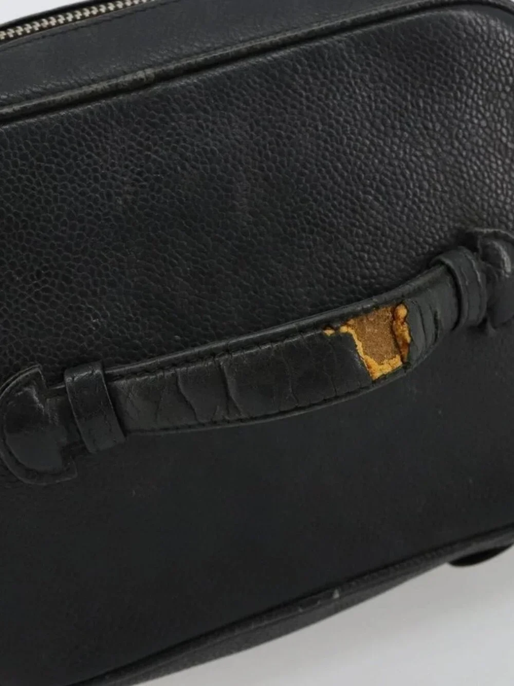 CHANEL Vanity Hand Bag Grained Calf Skin Black Gold CC Auth 176421